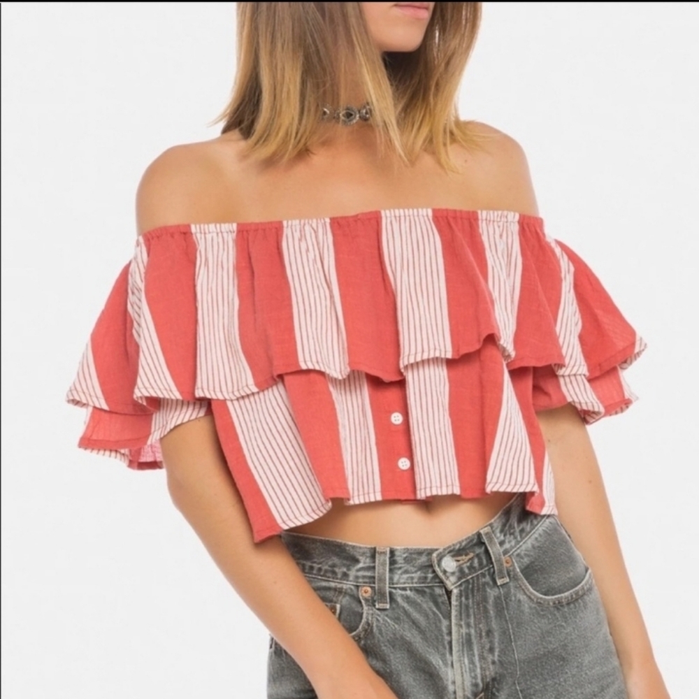 NWT Faithful the Brand Salerno Crop Off The Shoulder Stripe Top